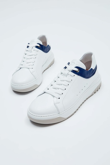  Tamer Tanca Erkek Hakiki Deri Beyaz/Mavi Sneakers & Spor Ayakkabı