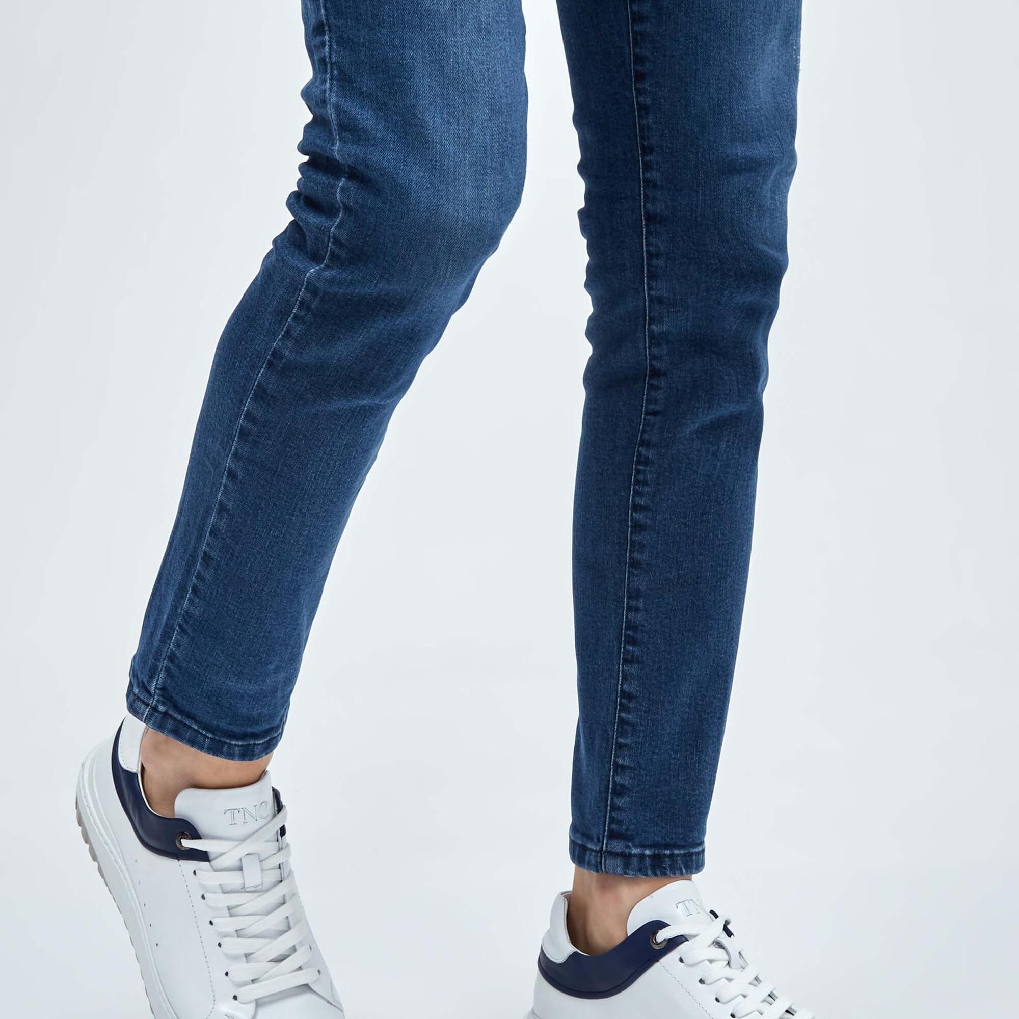 Tamer Tanca Erkek Hakiki Deri Beyaz/Mavi Sneakers & Spor Ayakkabı