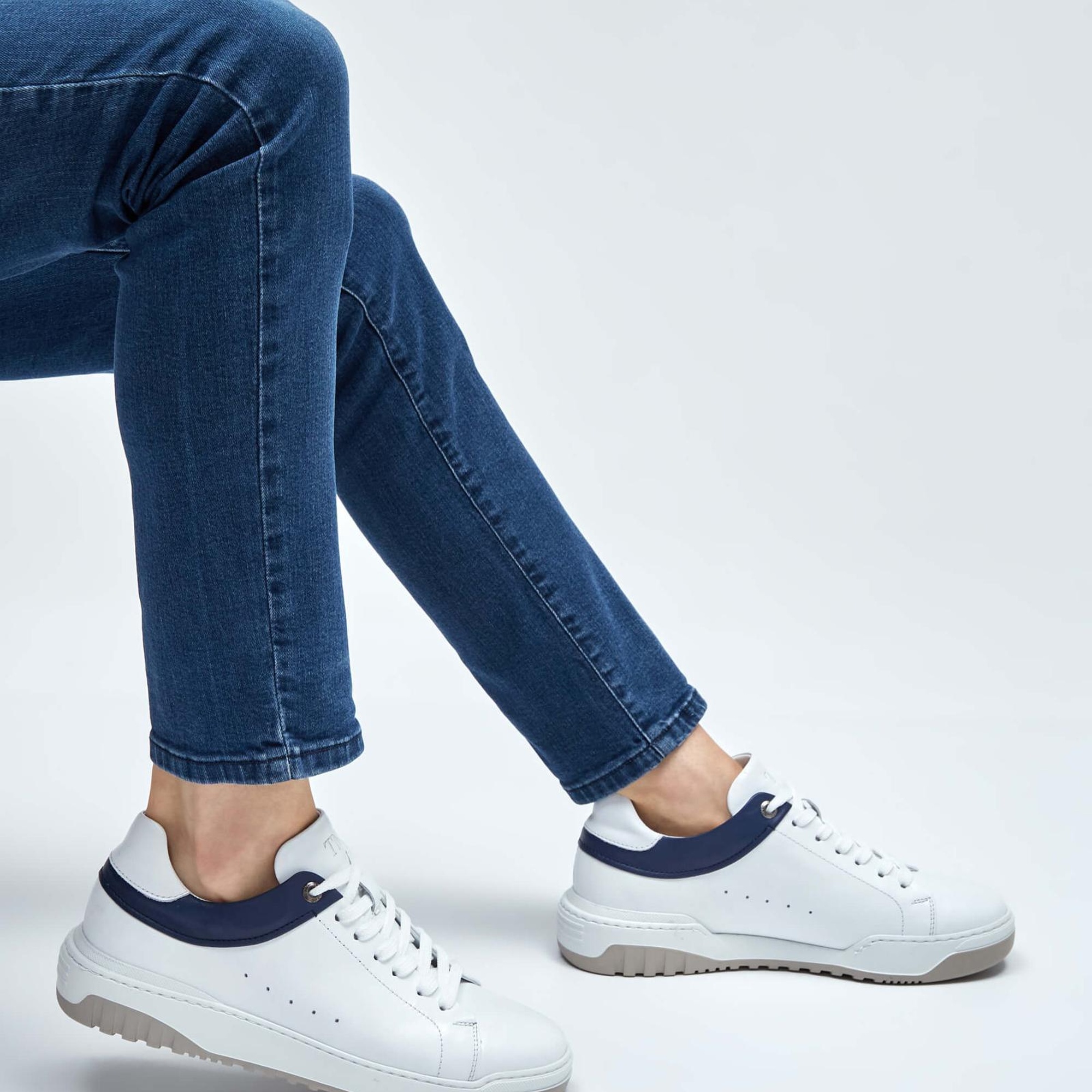 Tamer Tanca Erkek Hakiki Deri Beyaz/Mavi Sneakers & Spor Ayakkabı