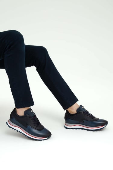  Tamer Tanca Erkek Hakiki Deri Lacivert Sneakers & Spor Ayakkabı