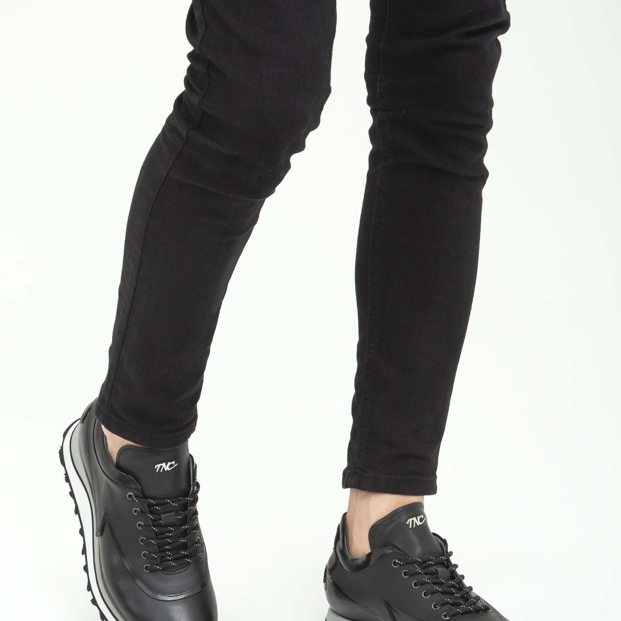 Tamer Tanca Erkek Hakiki Deri Siyah Sneakers & Spor Ayakkabı