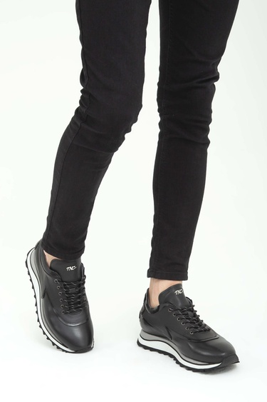  Tamer Tanca Erkek Hakiki Deri Siyah Sneakers & Spor Ayakkabı