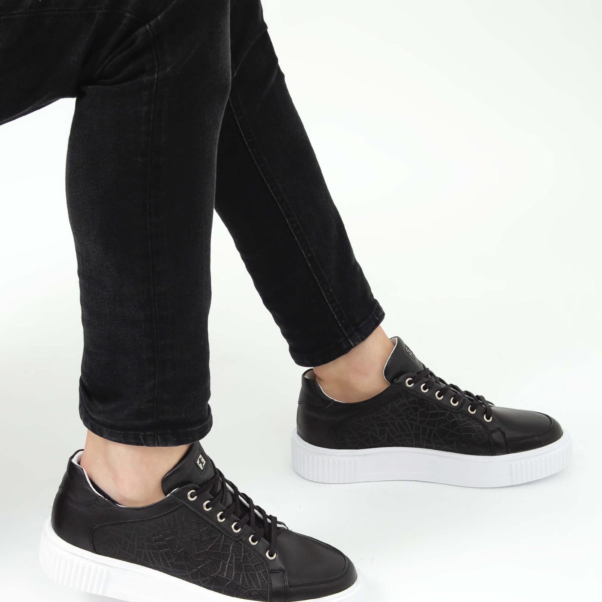 Tamer Tanca Erkek Hakiki Deri Siyah Deri Sneakers & Spor Ayakkabı
