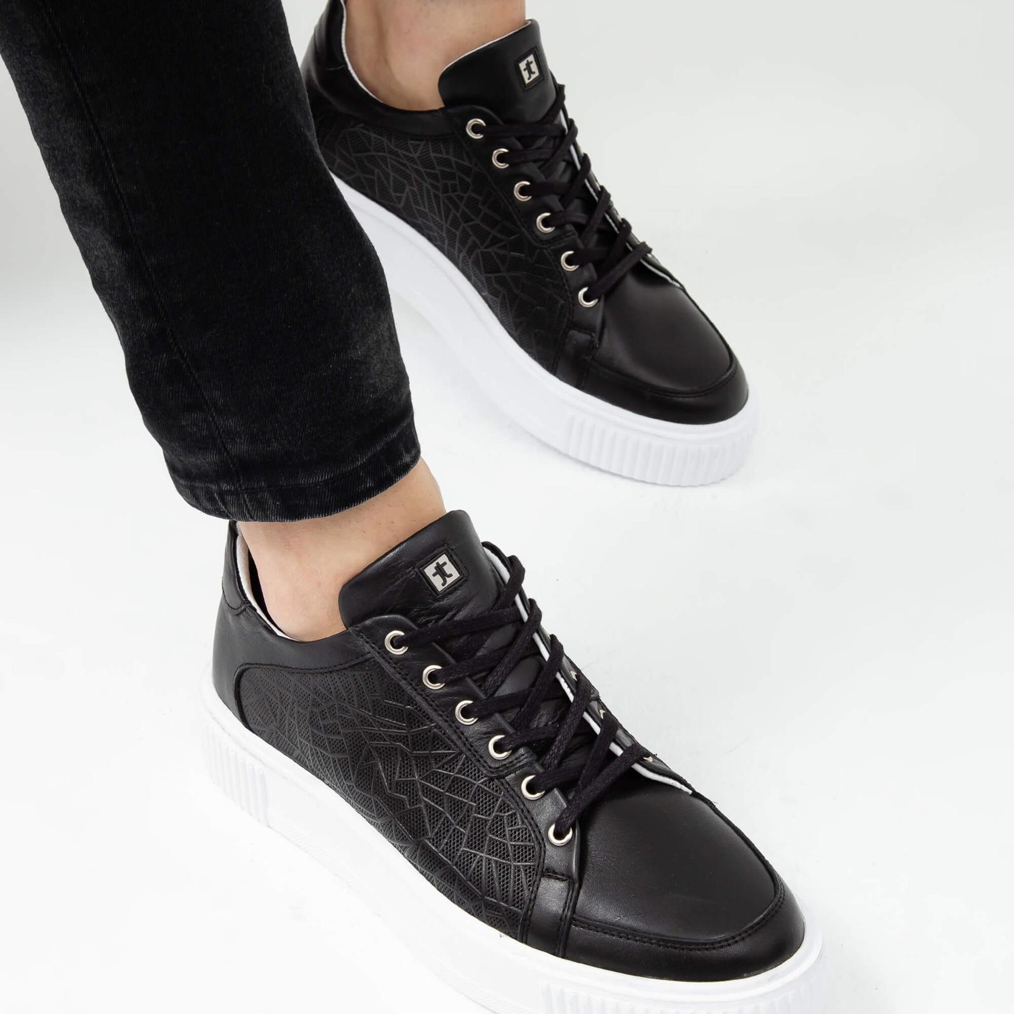 Tamer Tanca Erkek Hakiki Deri Siyah Deri Sneakers & Spor Ayakkabı