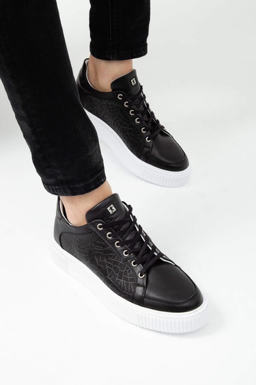  Tamer Tanca Erkek Hakiki Deri Siyah Deri Sneakers & Spor Ayakkabı
