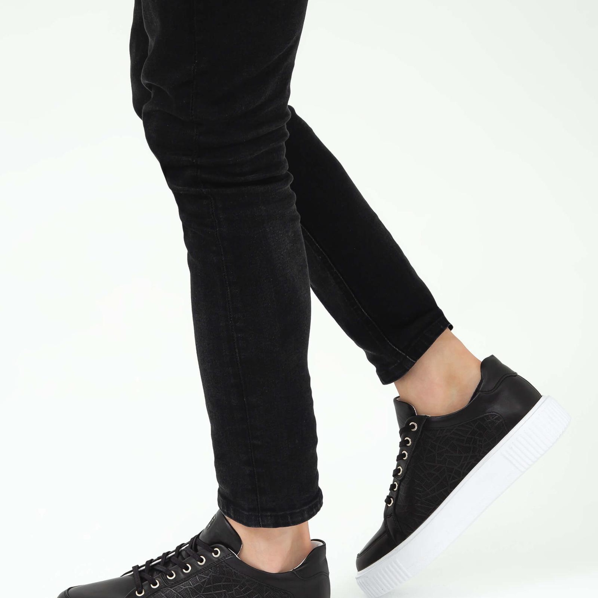 Tamer Tanca Erkek Hakiki Deri Siyah Deri Sneakers & Spor Ayakkabı