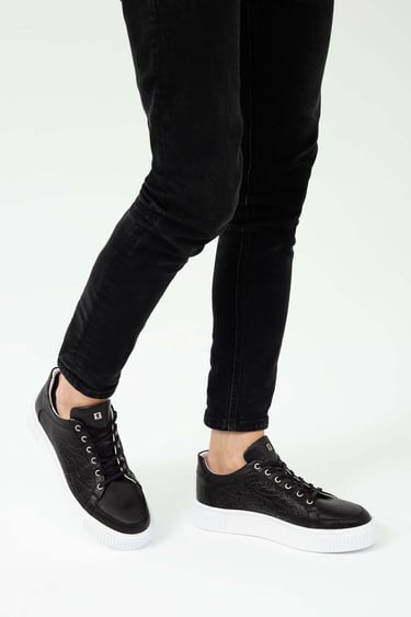  Tamer Tanca Erkek Hakiki Deri Siyah Deri Sneakers & Spor Ayakkabı