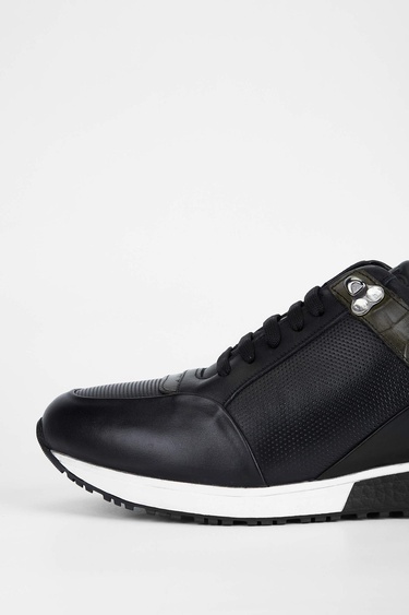  Tamer Tanca Erkek Hakiki Deri Siyah Sneakers & Spor Ayakkabı