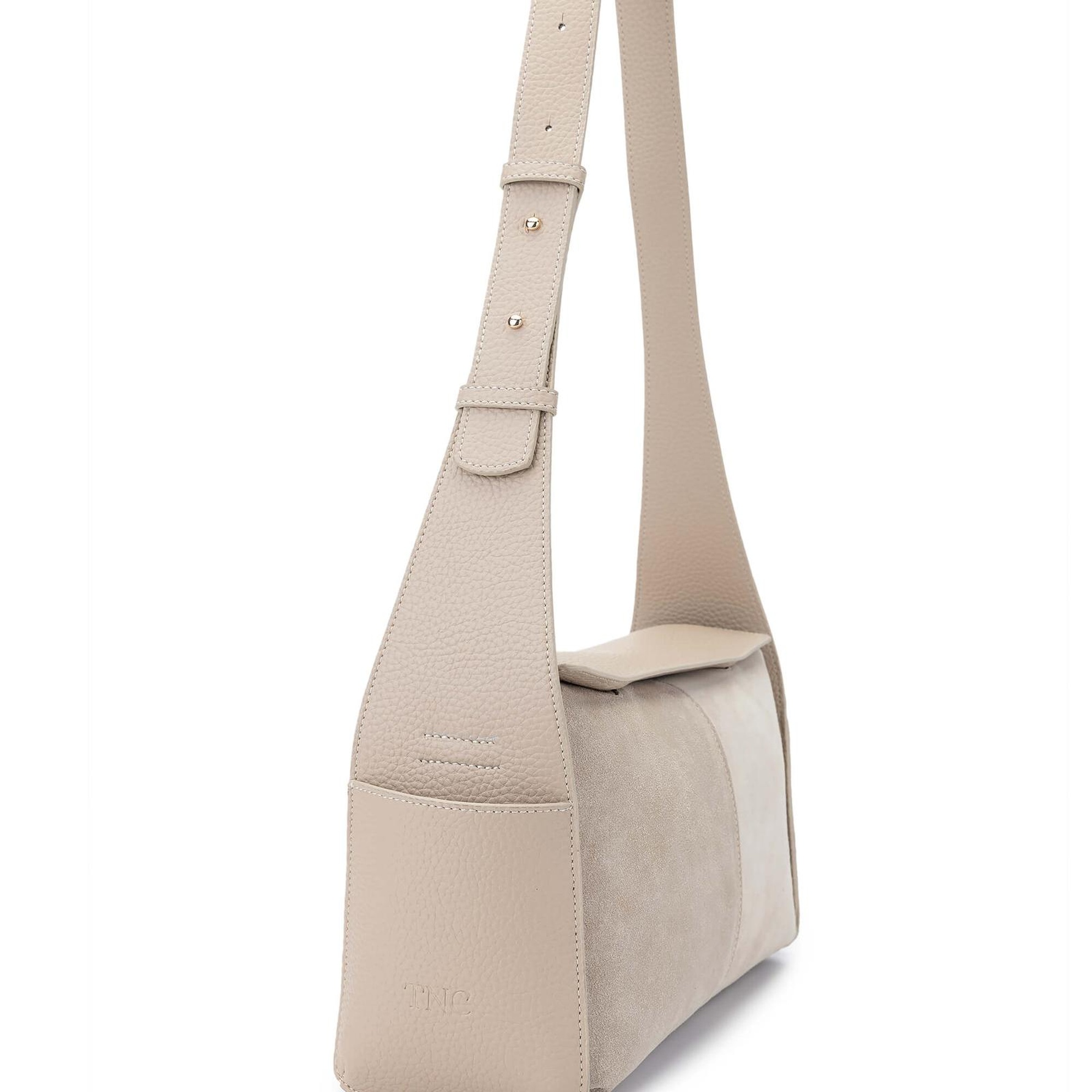 Tamer Tanca Kadın Deri/Vegan Bej Süet Omuz Çanta