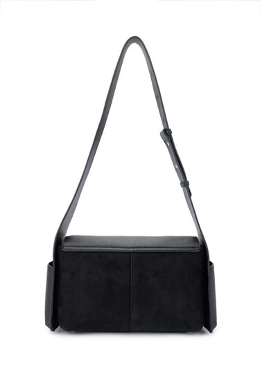  Tamer Tanca Kadın Deri/Vegan Siyah Süet Omuz Çanta