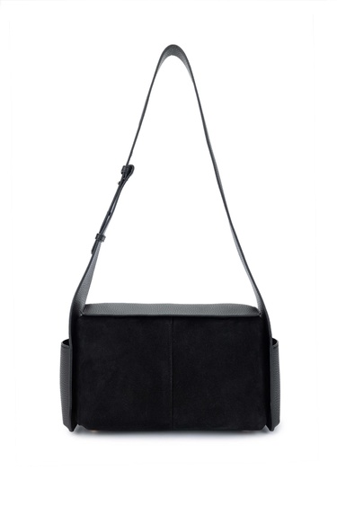  Tamer Tanca Kadın Deri/Vegan Siyah Süet Omuz Çanta