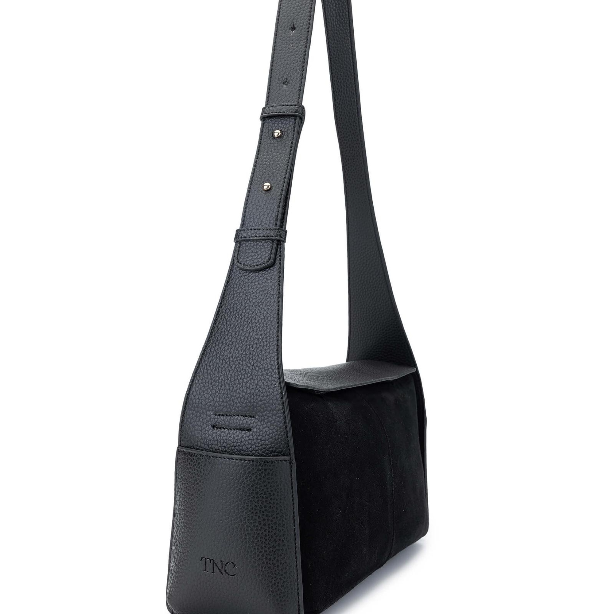 Tamer Tanca Kadın Deri/Vegan Siyah Süet Omuz Çanta