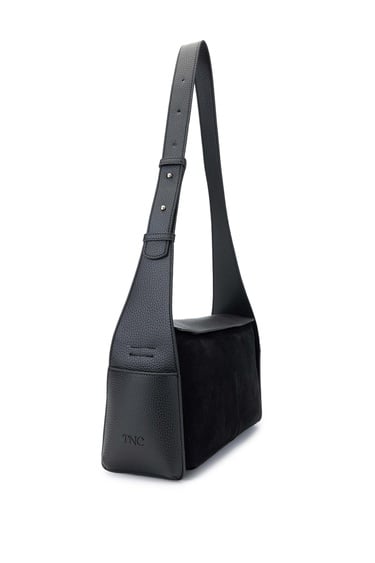  Tamer Tanca Kadın Deri/Vegan Siyah Süet Omuz Çanta