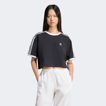  adidas Adicolor 3 Stripes Kadın Siyah Crop T-Shirt