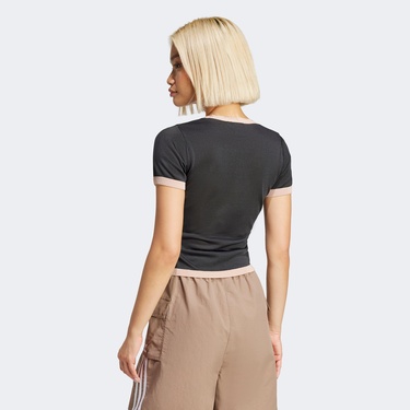  adidas Knitted 3-Stripe Kadın Siyah T-Shirt