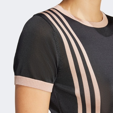 adidas Knitted 3-Stripe Kadın Siyah T-Shirt