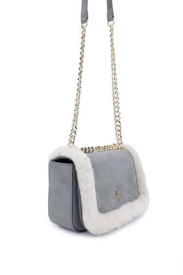  Tamer Tanca Kadın Hakiki Deri Gri Nubuk Omuz Çanta