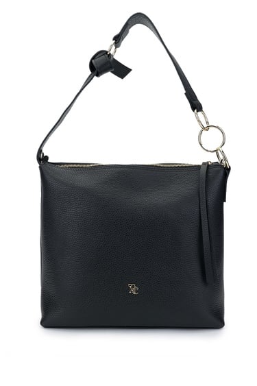  Tamer Tanca Kadın Hakiki Deri Siyah Floter Omuz Çanta