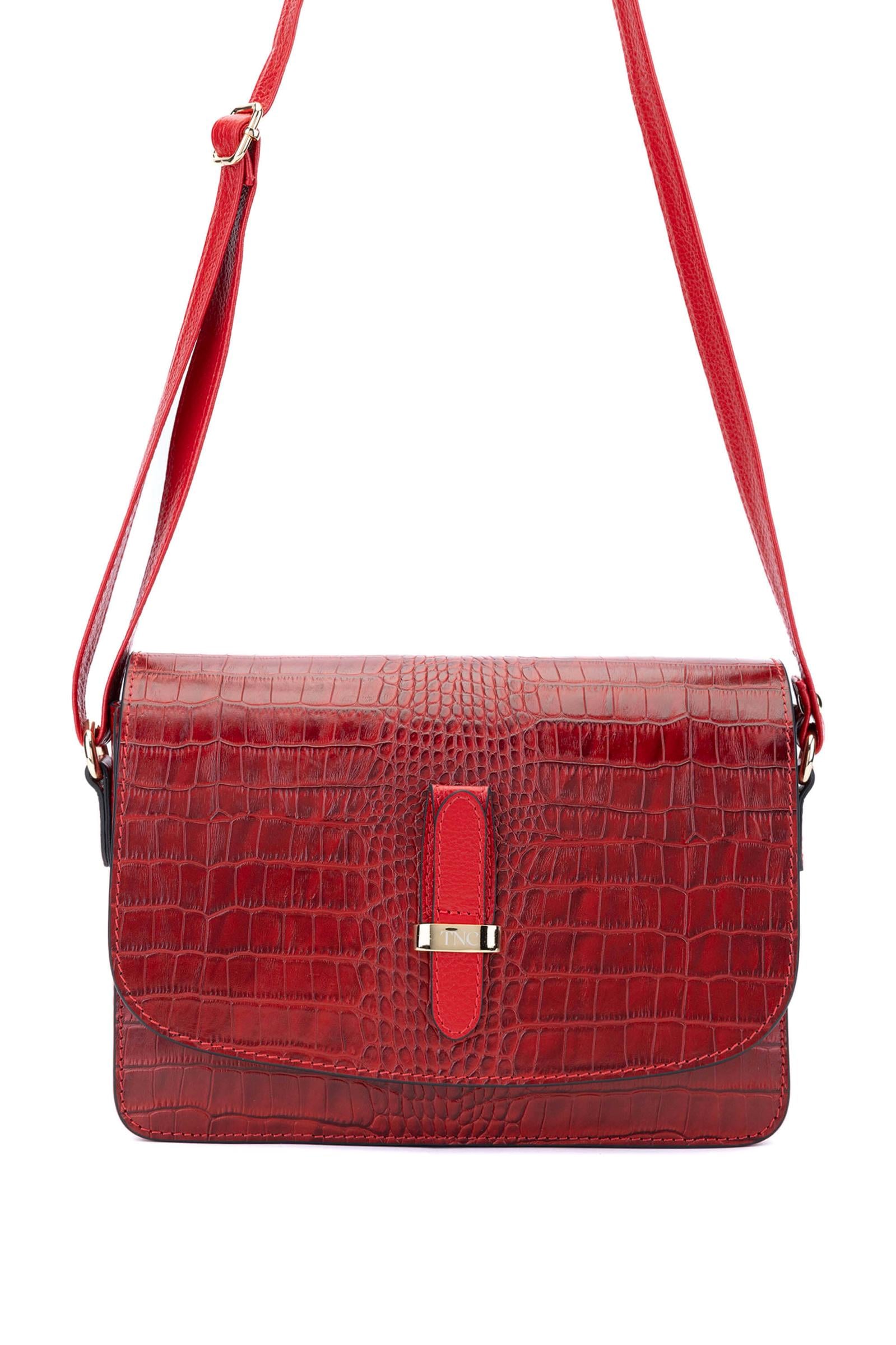  Tamer Tanca Kadın Hakiki Deri Kırmızı Postacı Çanta