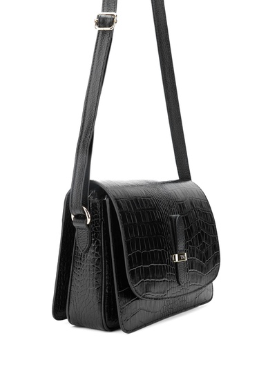  Tamer Tanca Kadın Hakiki Deri Siyah Kroko Postacı Çanta