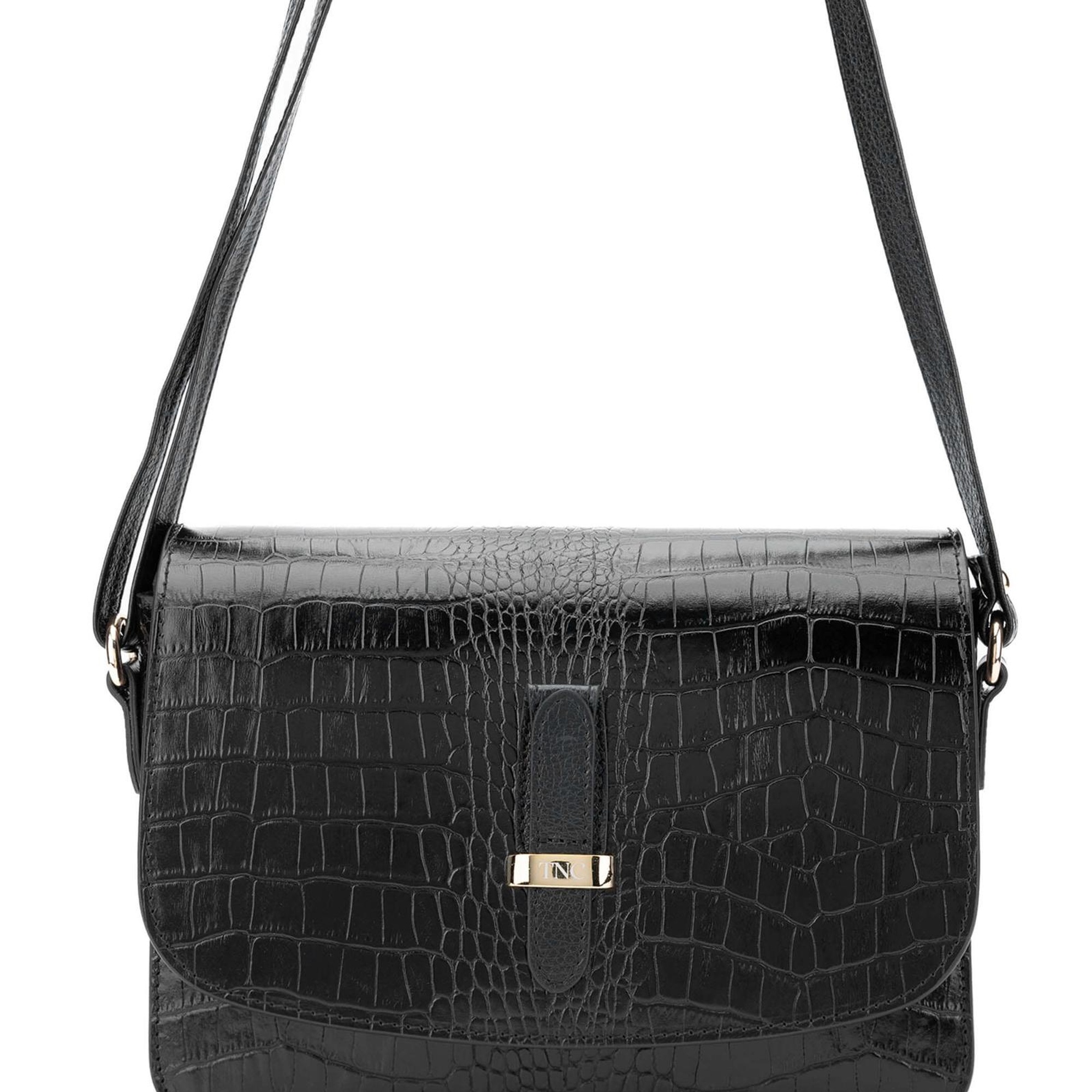 Tamer Tanca Kadın Hakiki Deri Siyah Kroko Postacı Çanta