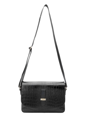  Tamer Tanca Kadın Hakiki Deri Siyah Kroko Postacı Çanta