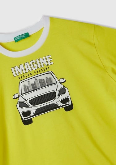  Erkek Çocuk Neon Sarı Merceksi Patch İşlemeli T-Shirt