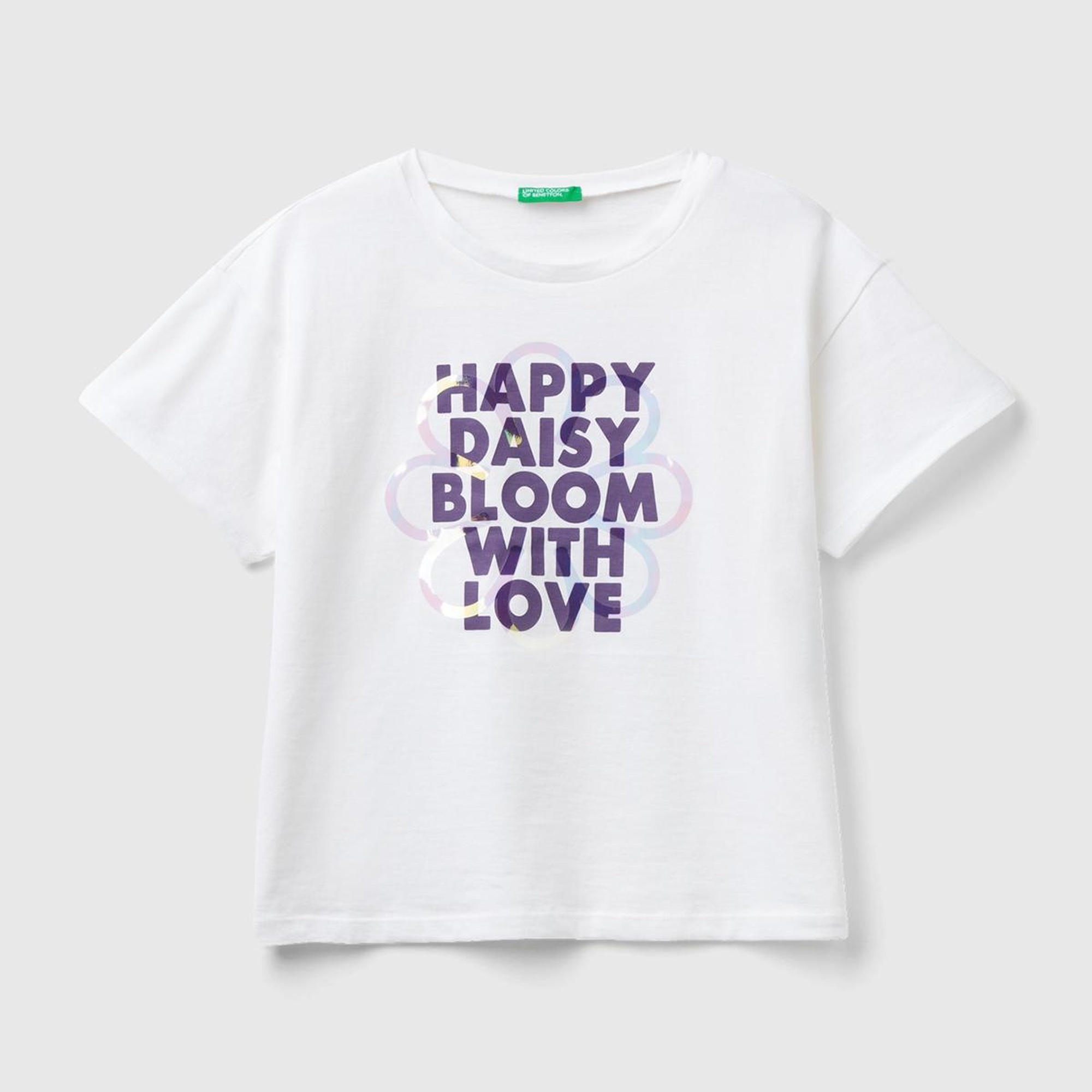 Kız Çocuk Beyaz Grafik Baskılı Yırtmaçlı Regular Fit T-Shirt