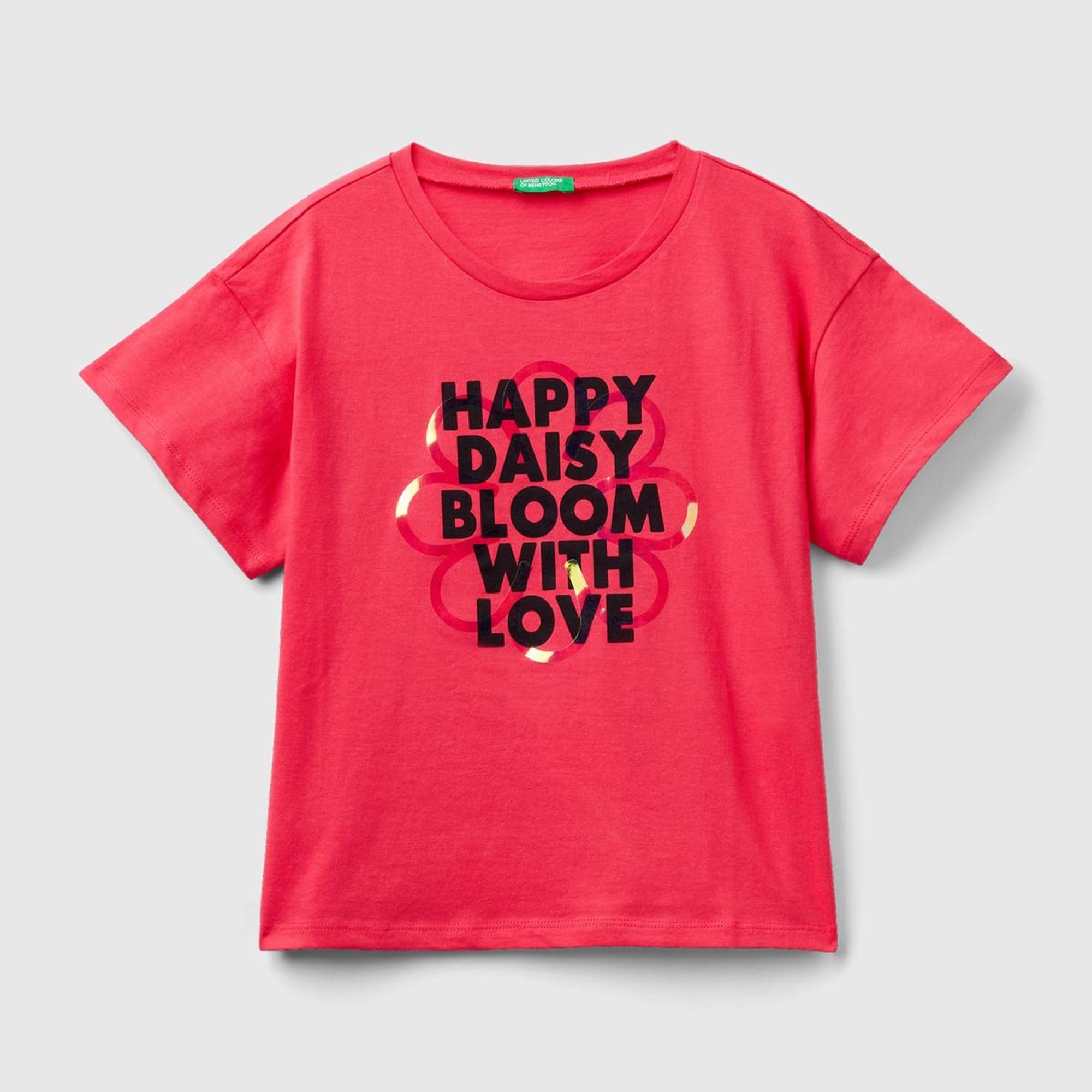 Kız Çocuk Fuşya Grafik Baskılı Yırtmaçlı Regular Fit T-Shirt