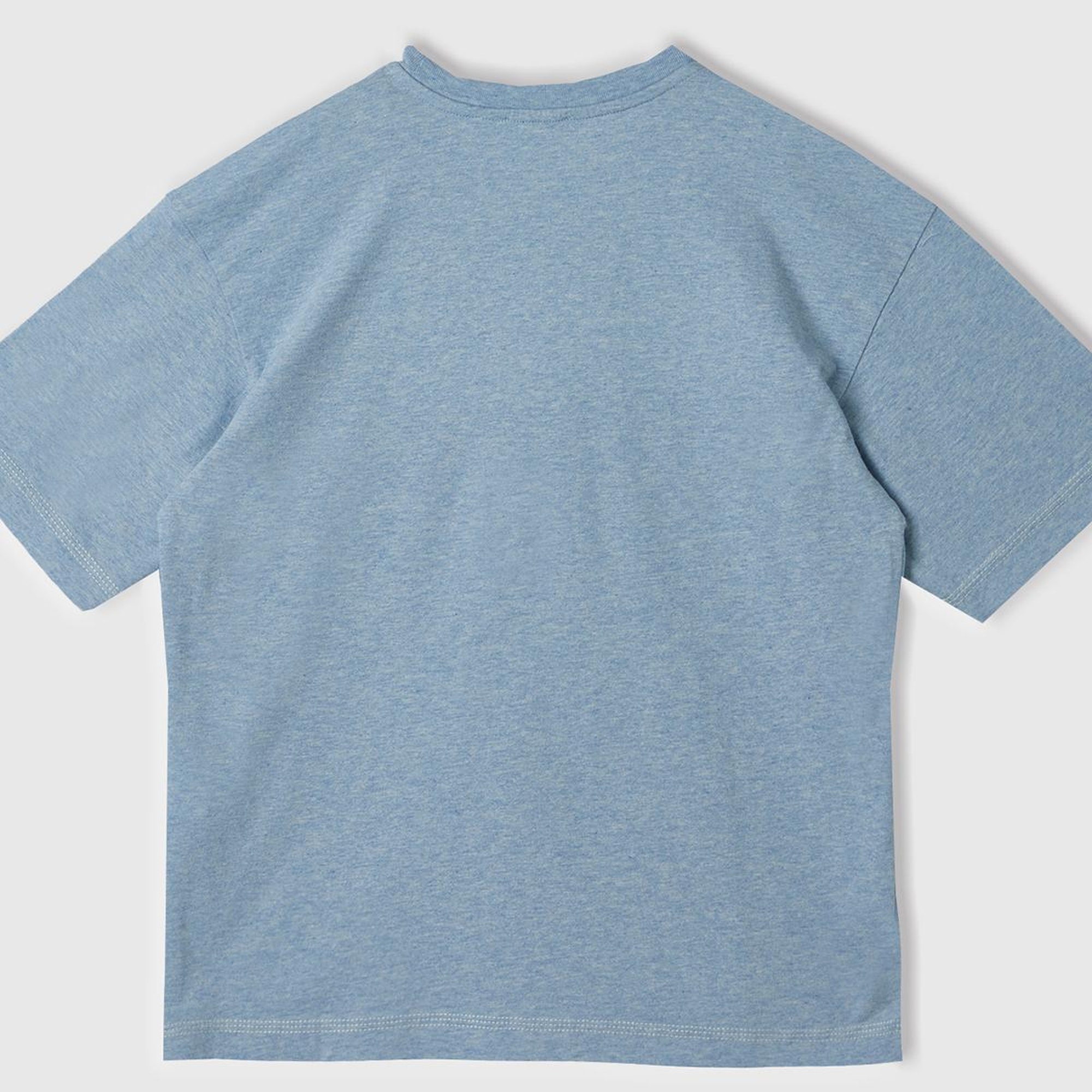 Erkek Çocuk Açık Mavi Önü Kontrast Renkli Aplikeli Bisiklet Yaka Oversize T-Shirt