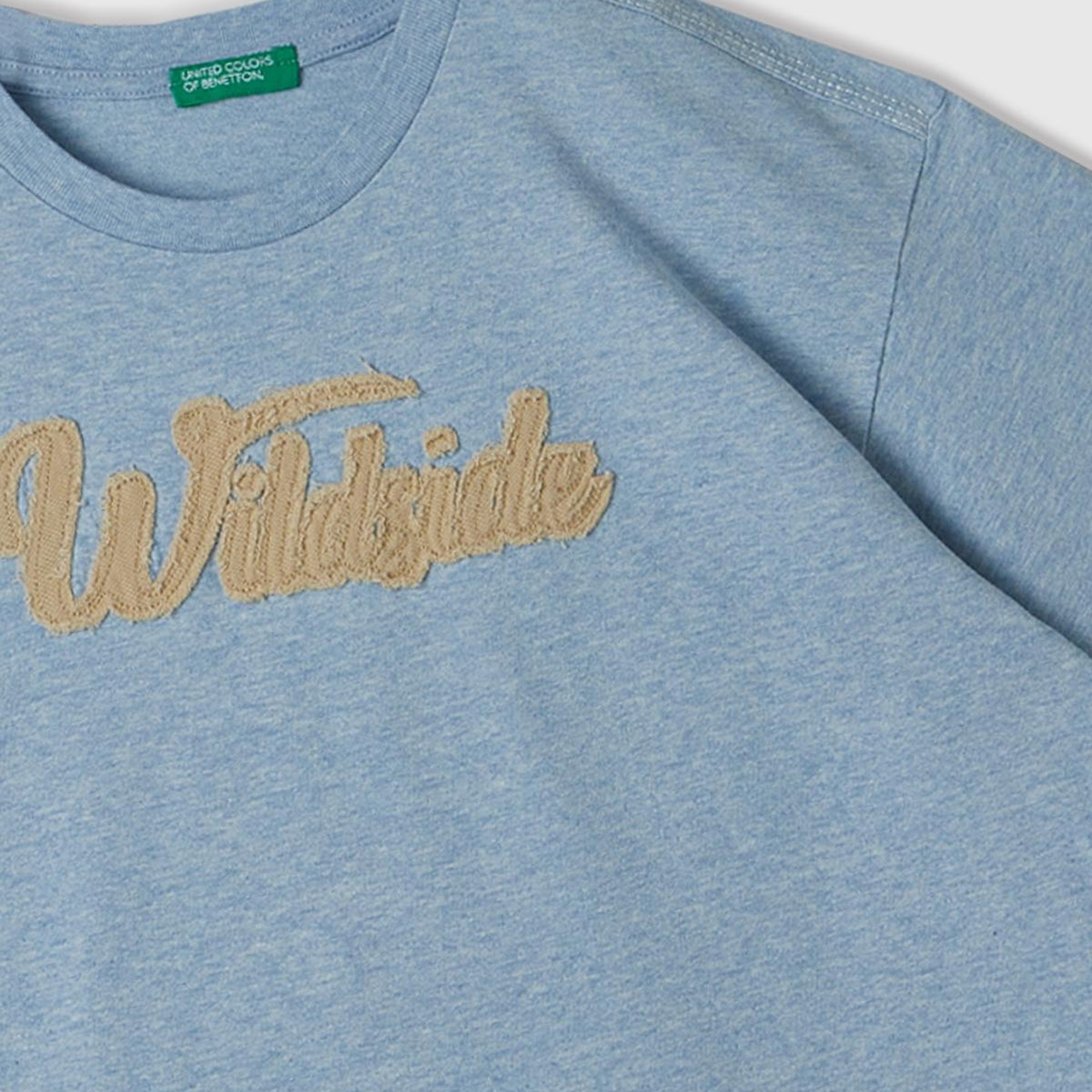 Erkek Çocuk Açık Mavi Önü Kontrast Renkli Aplikeli Bisiklet Yaka Oversize T-Shirt