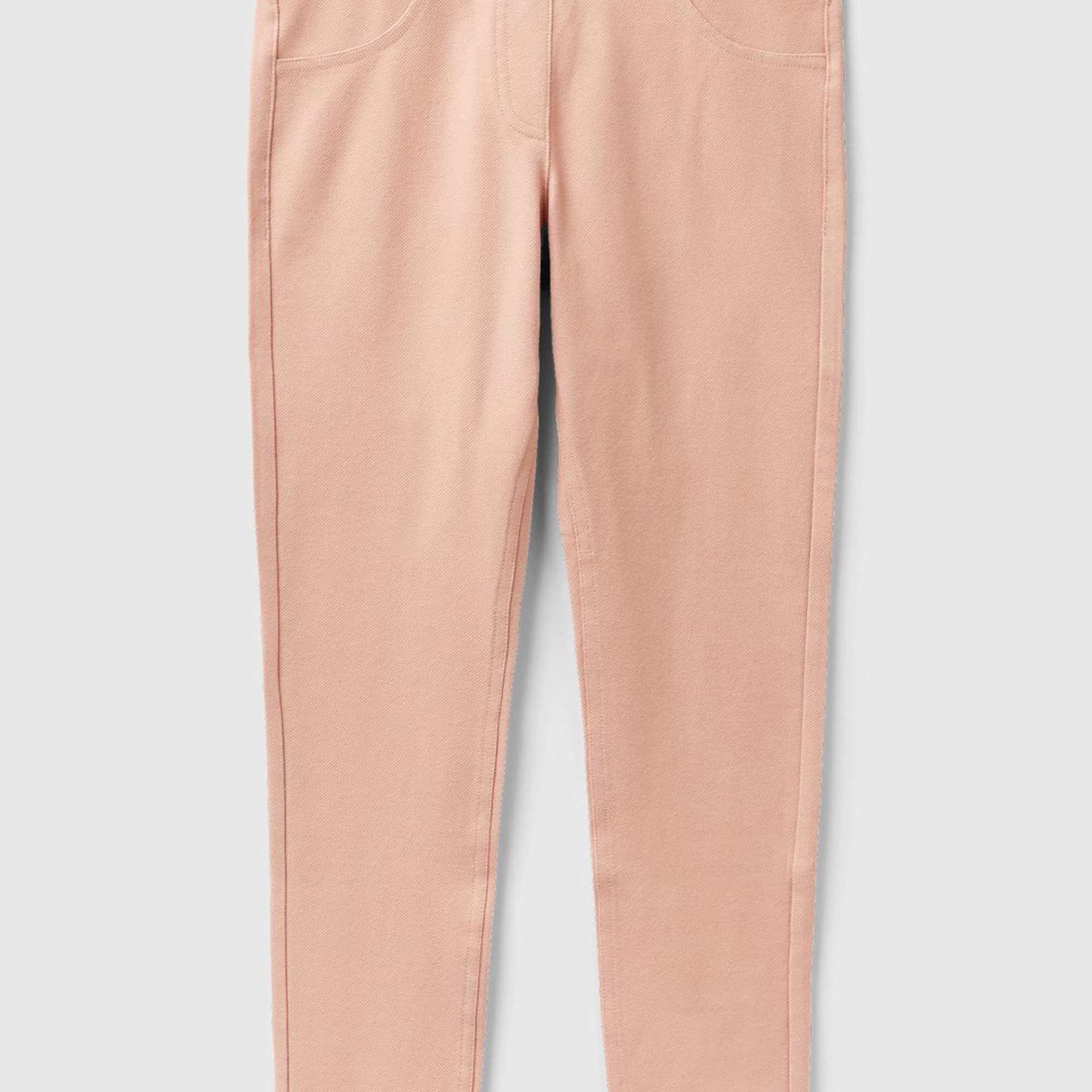 Kız Çocuk Pudra Streç Kumaşlı Arkası Logo Detaylı 4 Cepli Tayt Pantolon