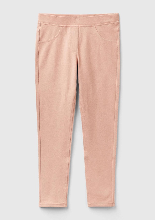  Kız Çocuk Pudra Streç Kumaşlı Arkası Logo Detaylı 4 Cepli Tayt Pantolon