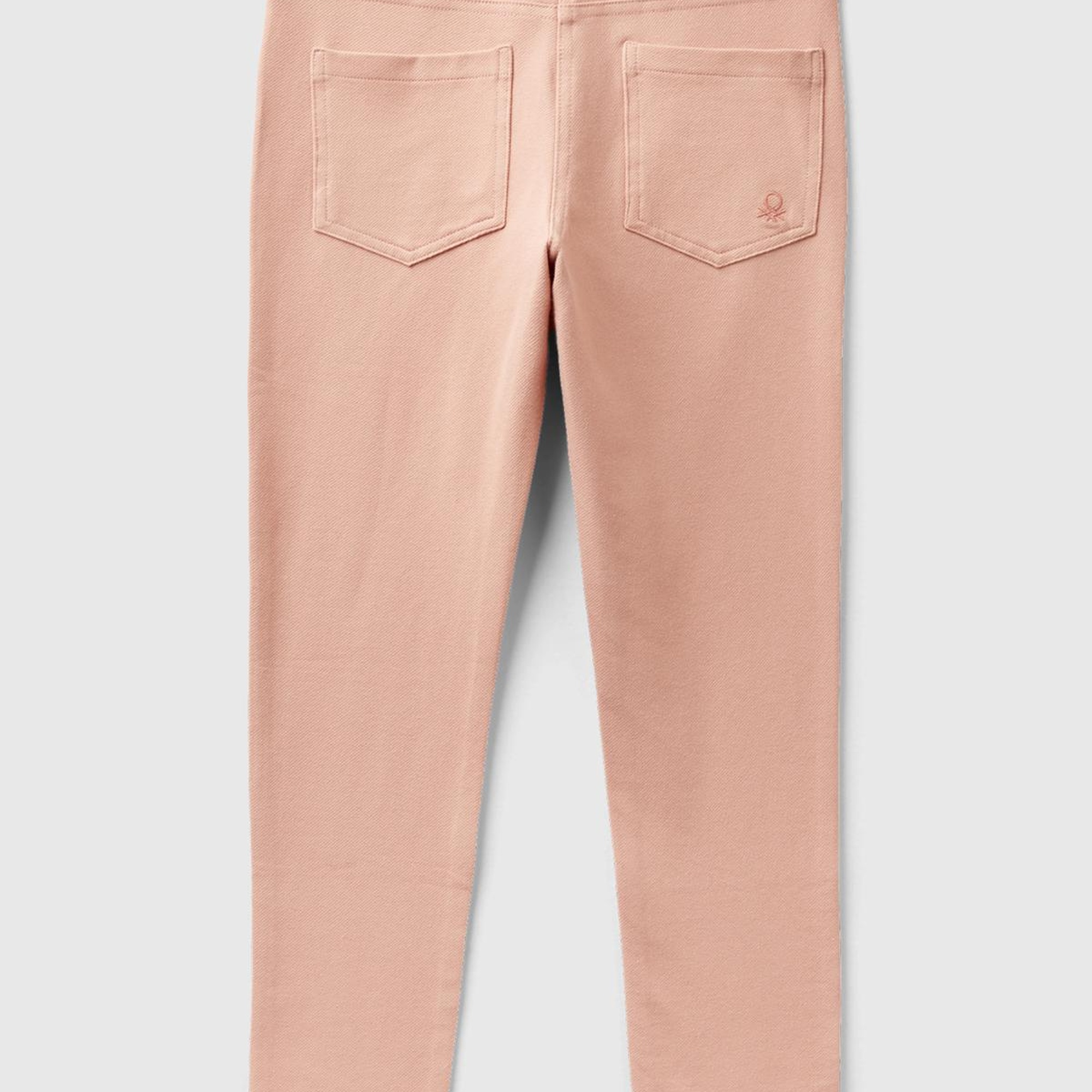 Kız Çocuk Pudra Streç Kumaşlı Arkası Logo Detaylı 4 Cepli Tayt Pantolon