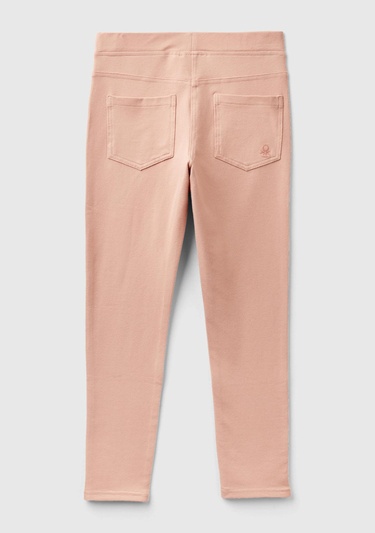  Kız Çocuk Pudra Streç Kumaşlı Arkası Logo Detaylı 4 Cepli Tayt Pantolon