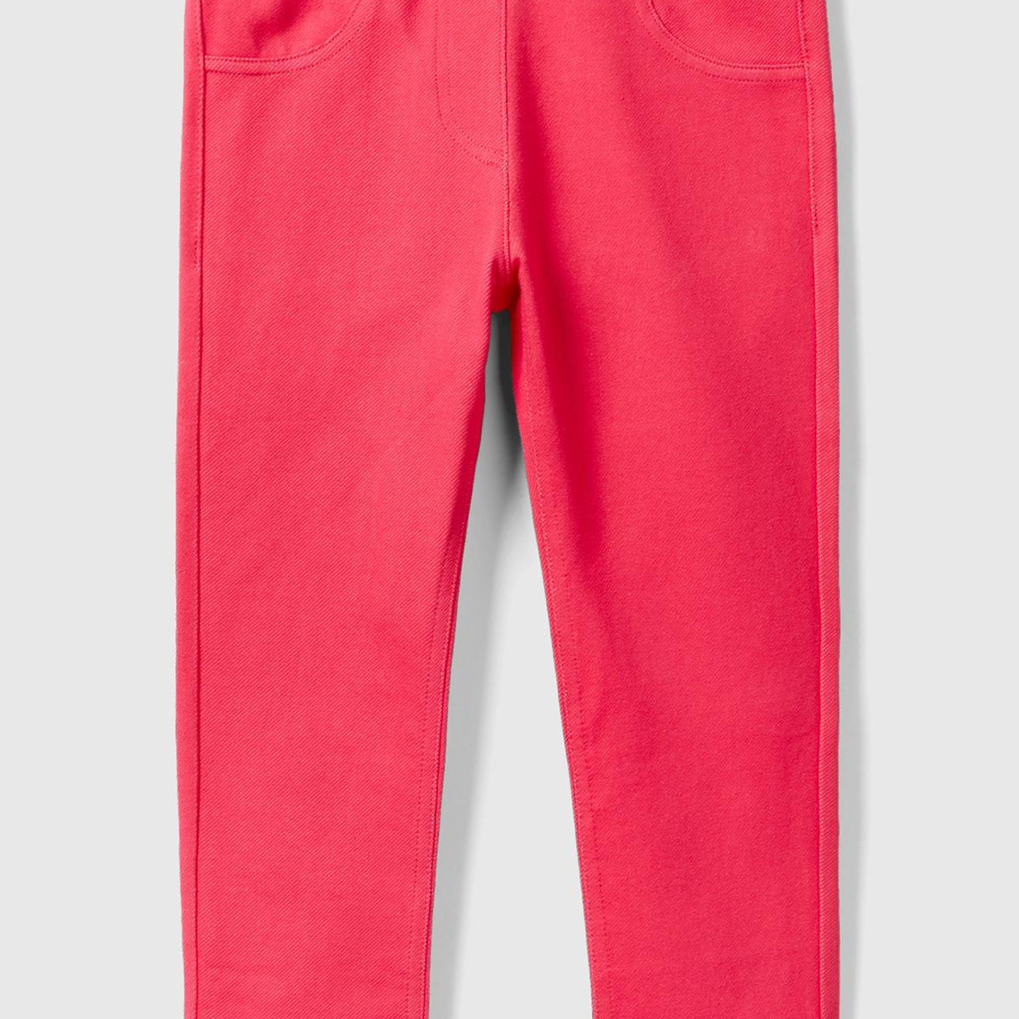 Kız Çocuk Fuşya Arkası Logo Detaylı 4 Cepli Slim Tayt Pantolon