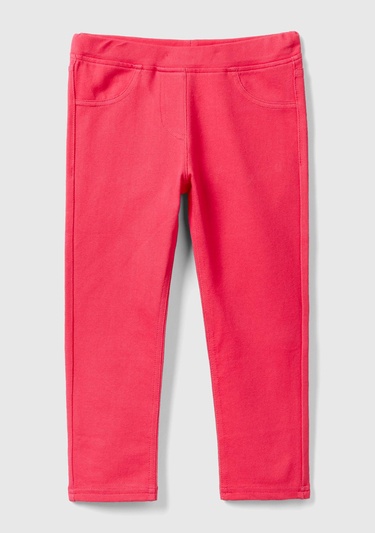  Kız Çocuk Fuşya Arkası Logo Detaylı 4 Cepli Slim Tayt Pantolon