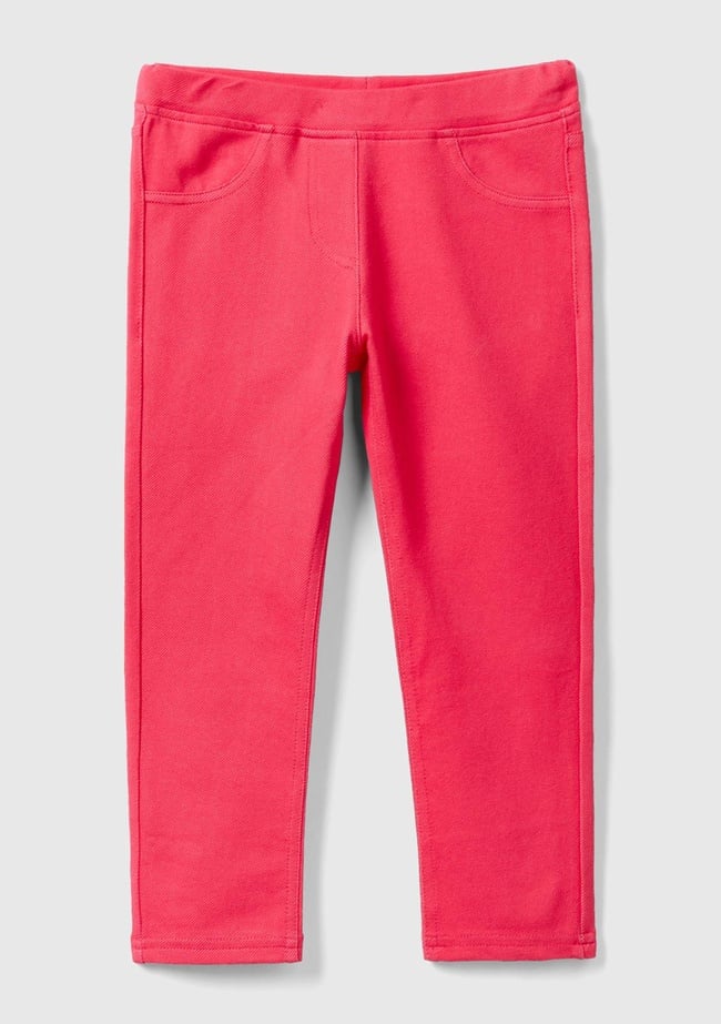  Kız Çocuk Fuşya Arkası Logo Detaylı 4 Cepli Slim Tayt Pantolon
