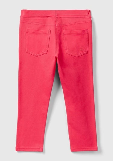  Kız Çocuk Fuşya Arkası Logo Detaylı 4 Cepli Slim Tayt Pantolon