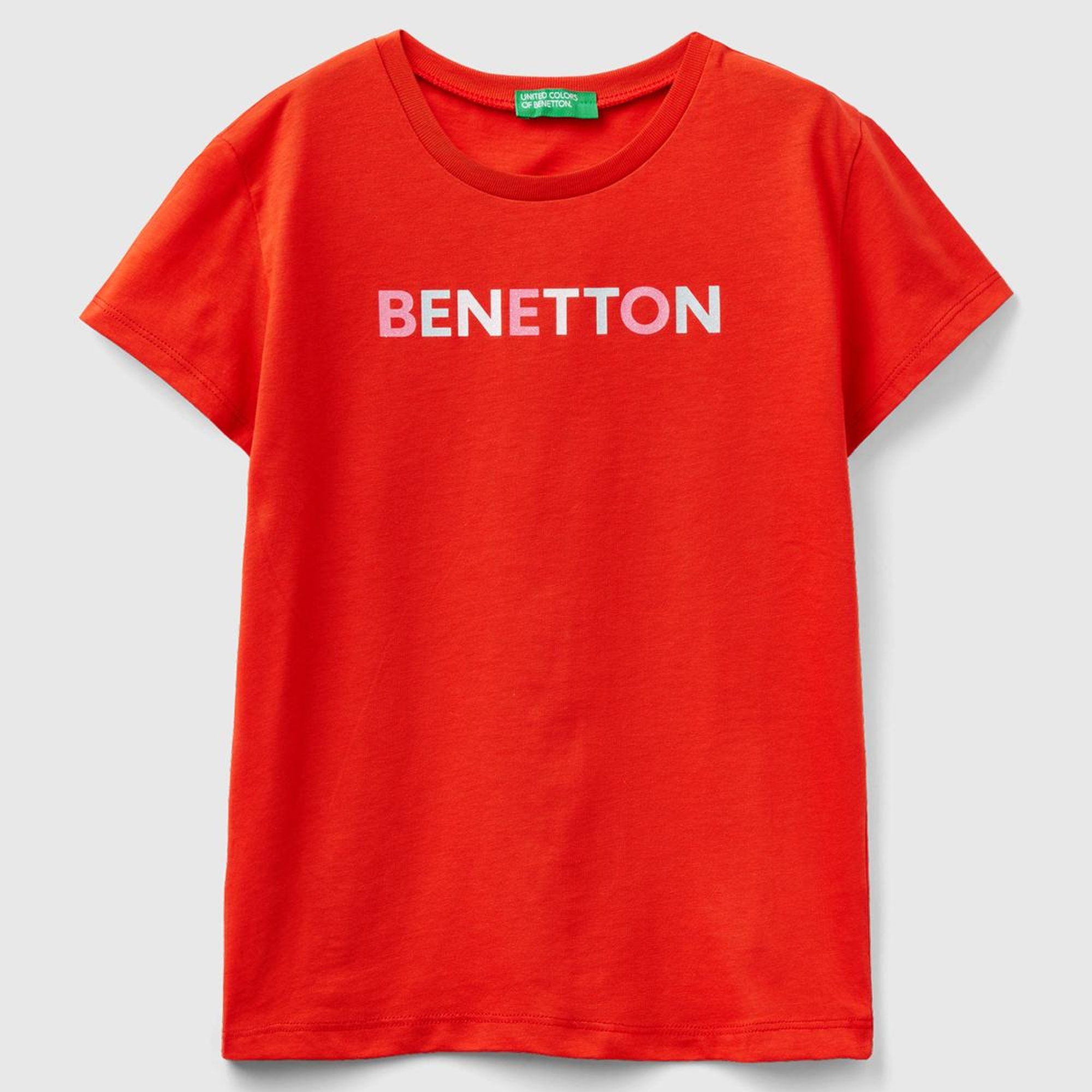 Kız Çocuk Kırmızı Simli Benetton Yazılı T-Shirt