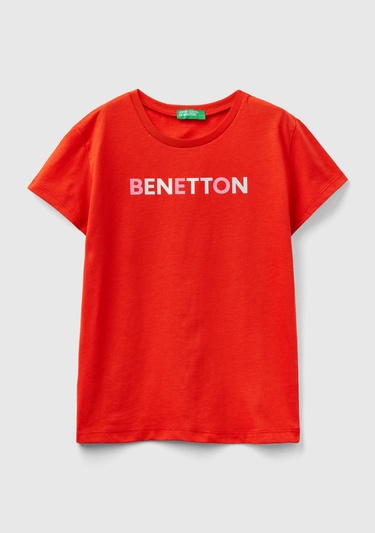  Kız Çocuk Kırmızı Simli Benetton Yazılı T-Shirt