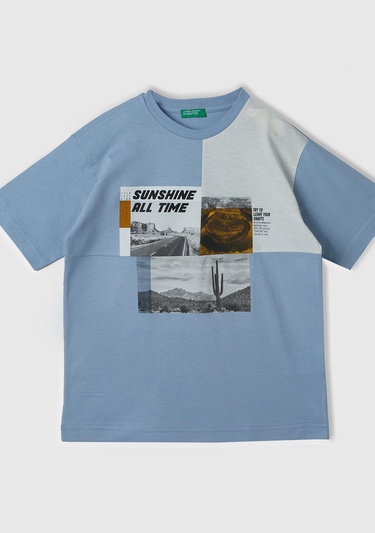  Erkek Çocuk Havacı Mavi Grafik Baskılı T-Shirt