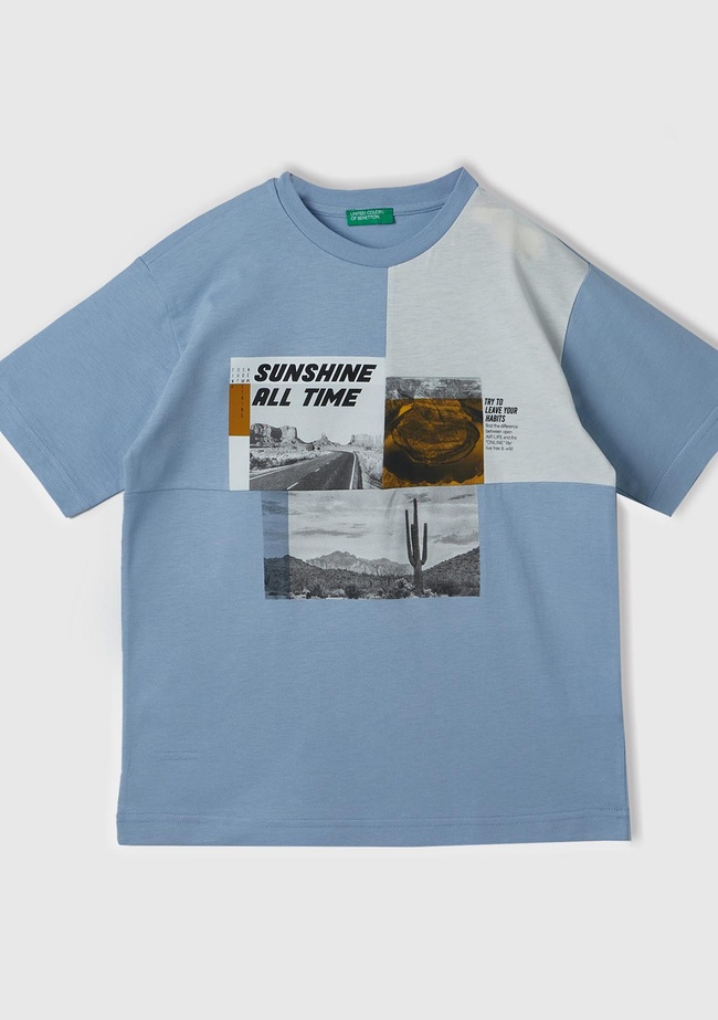  Erkek Çocuk Havacı Mavi Grafik Baskılı T-Shirt