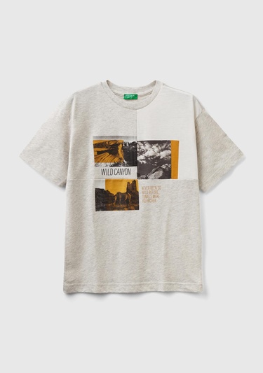  Erkek Çocuk Gri Melanj Grafik Baskılı T-Shirt