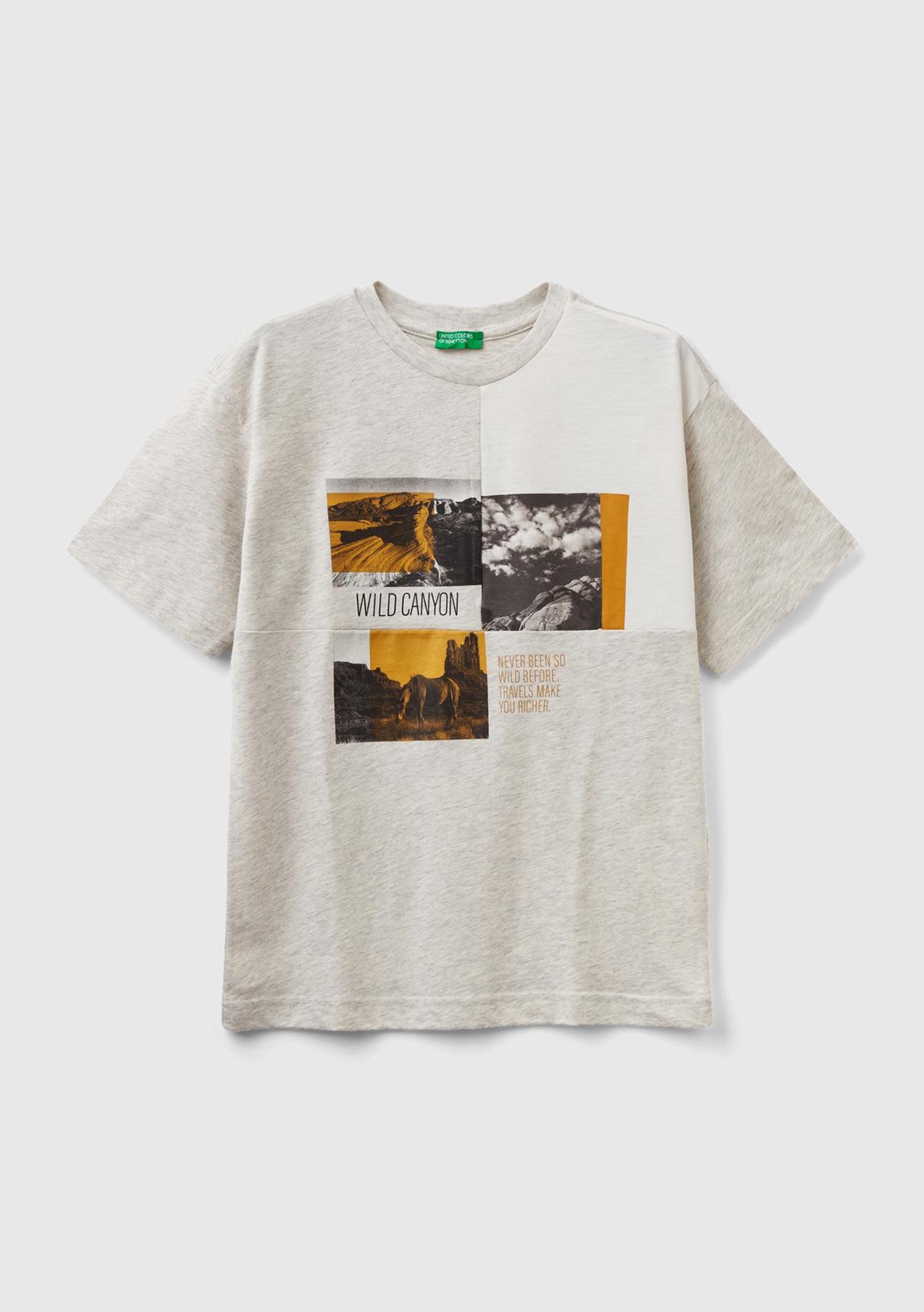  Erkek Çocuk Gri Melanj Grafik Baskılı T-Shirt