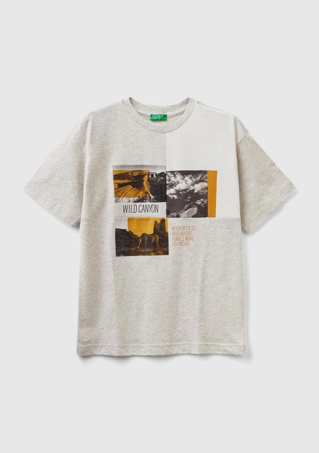  Erkek Çocuk Gri Melanj Grafik Baskılı T-Shirt