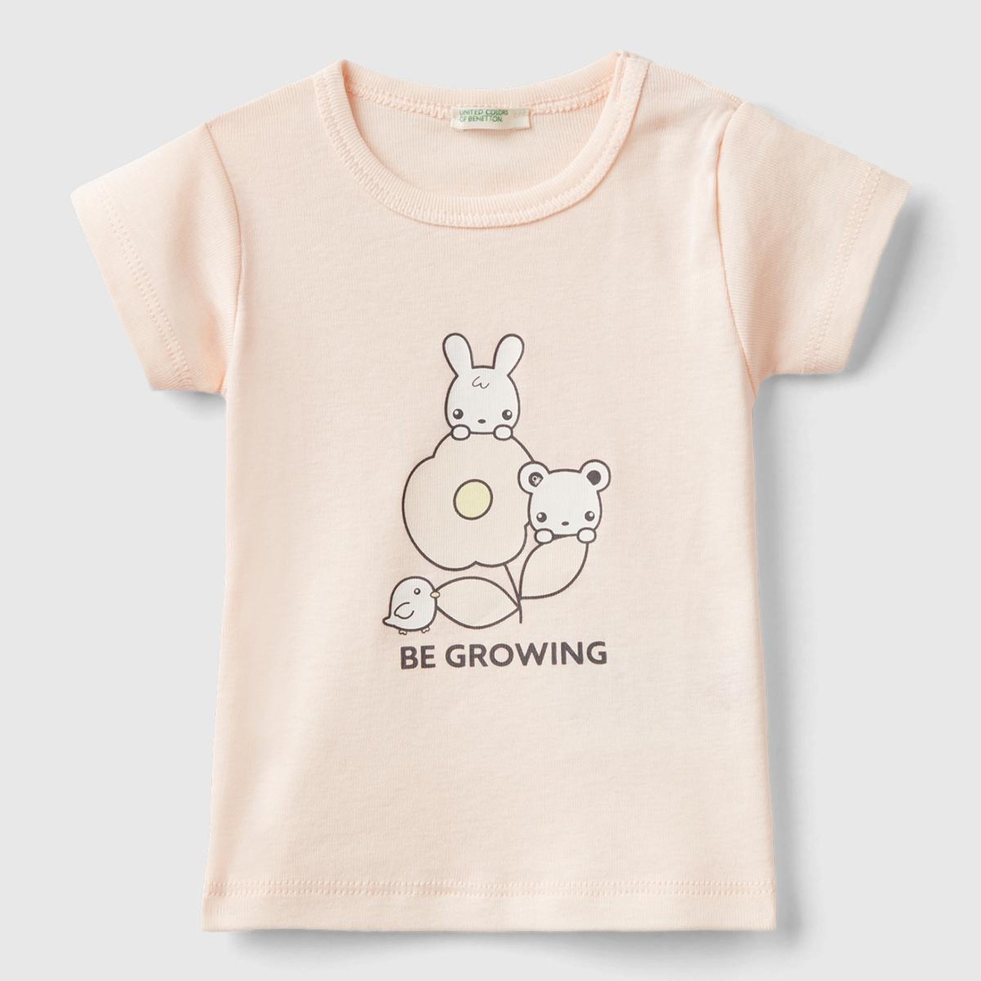 Bebek Pudra Önü Grafik Baskılı Omzu Çıtçıtlı Bisiklet Yaka T-Shirt