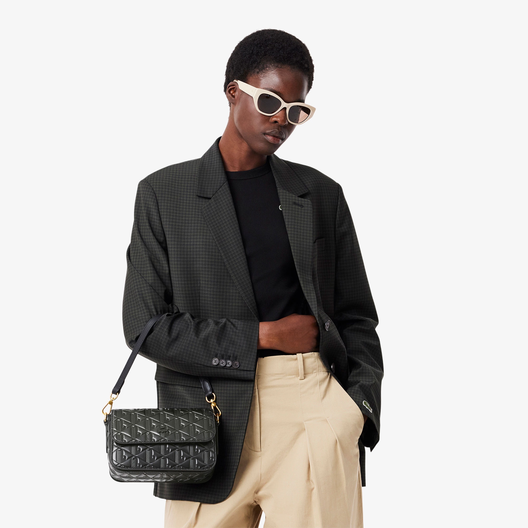 Lacoste Maheki Kadın Monogram Deri Siyah Omuz Çantası