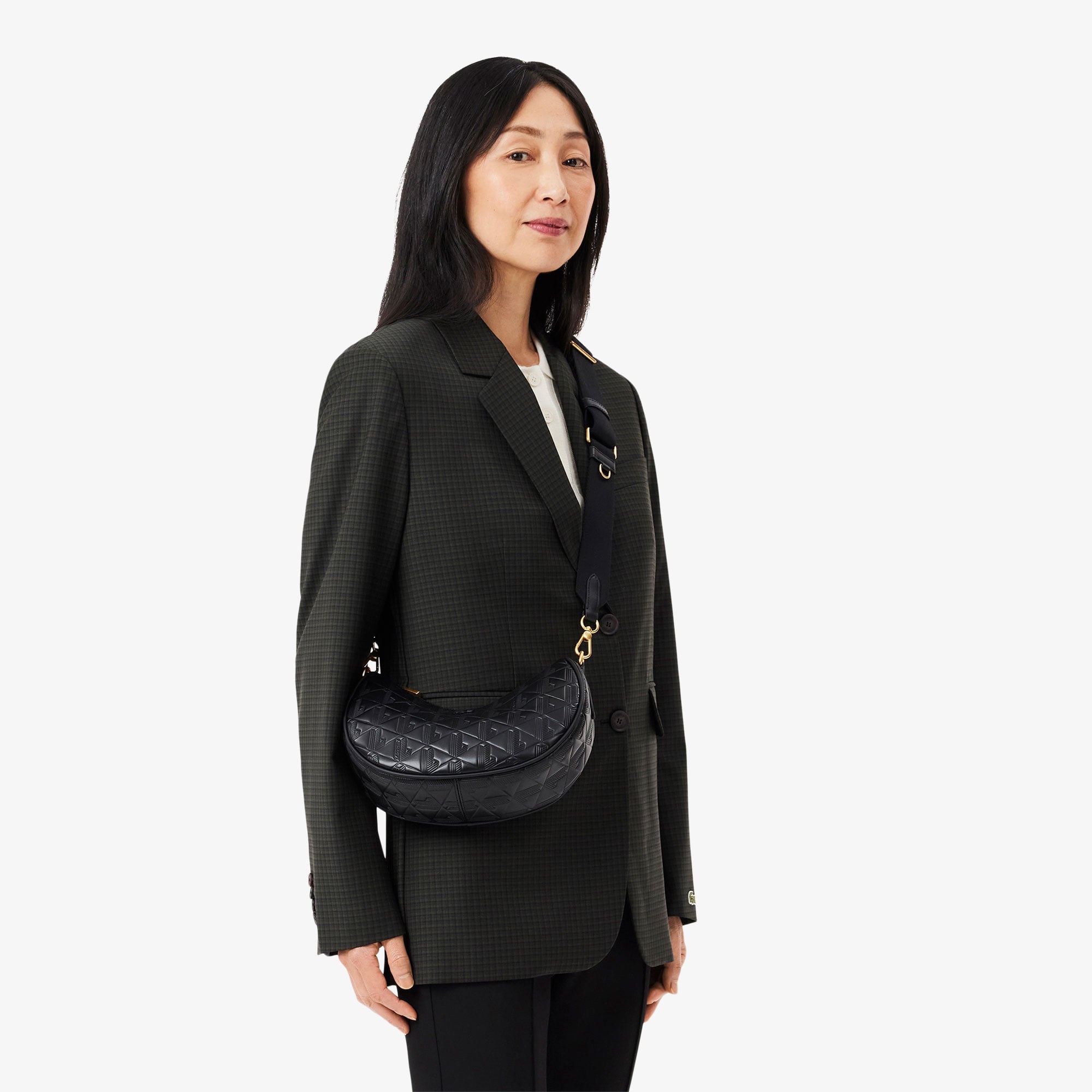 Lacoste Maheki Kadın Monogram Deri  Siyah Omuz Çantası