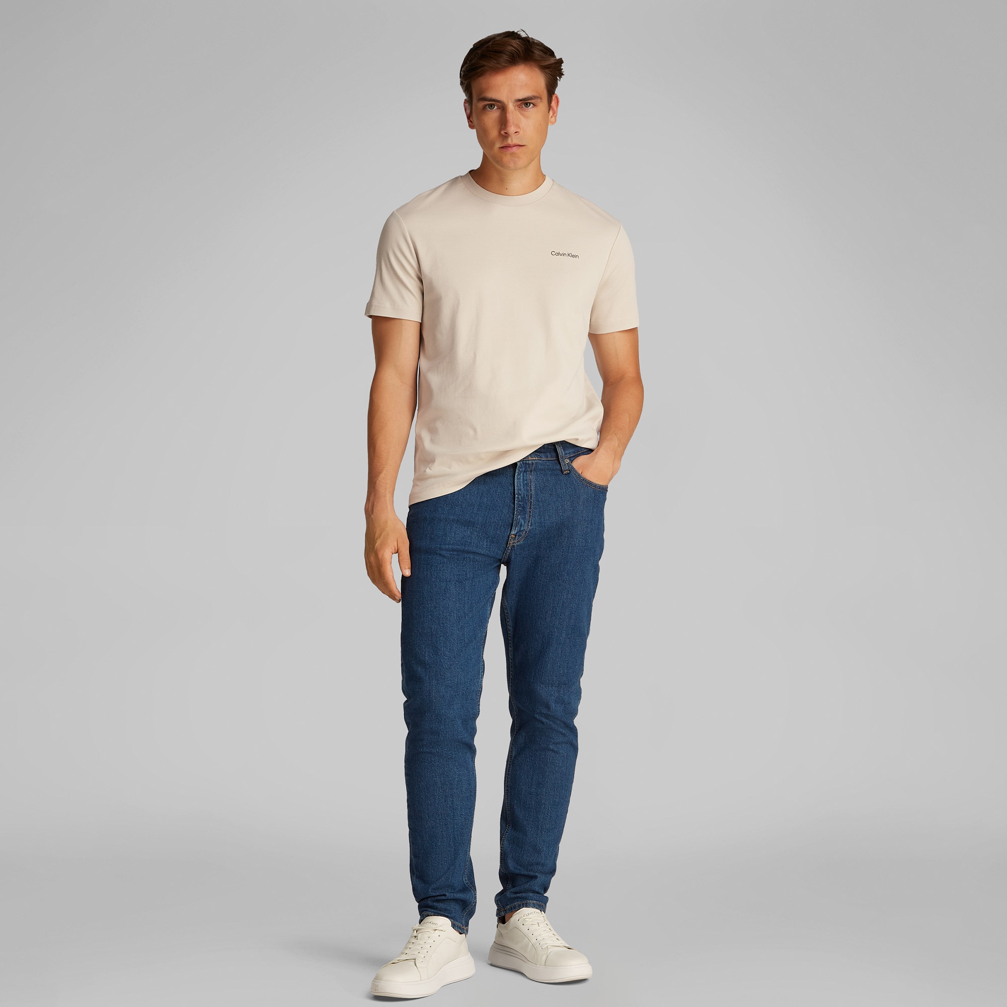 Calvin Klein Micro Logo İnterlo Erkek Bej T-Shirt